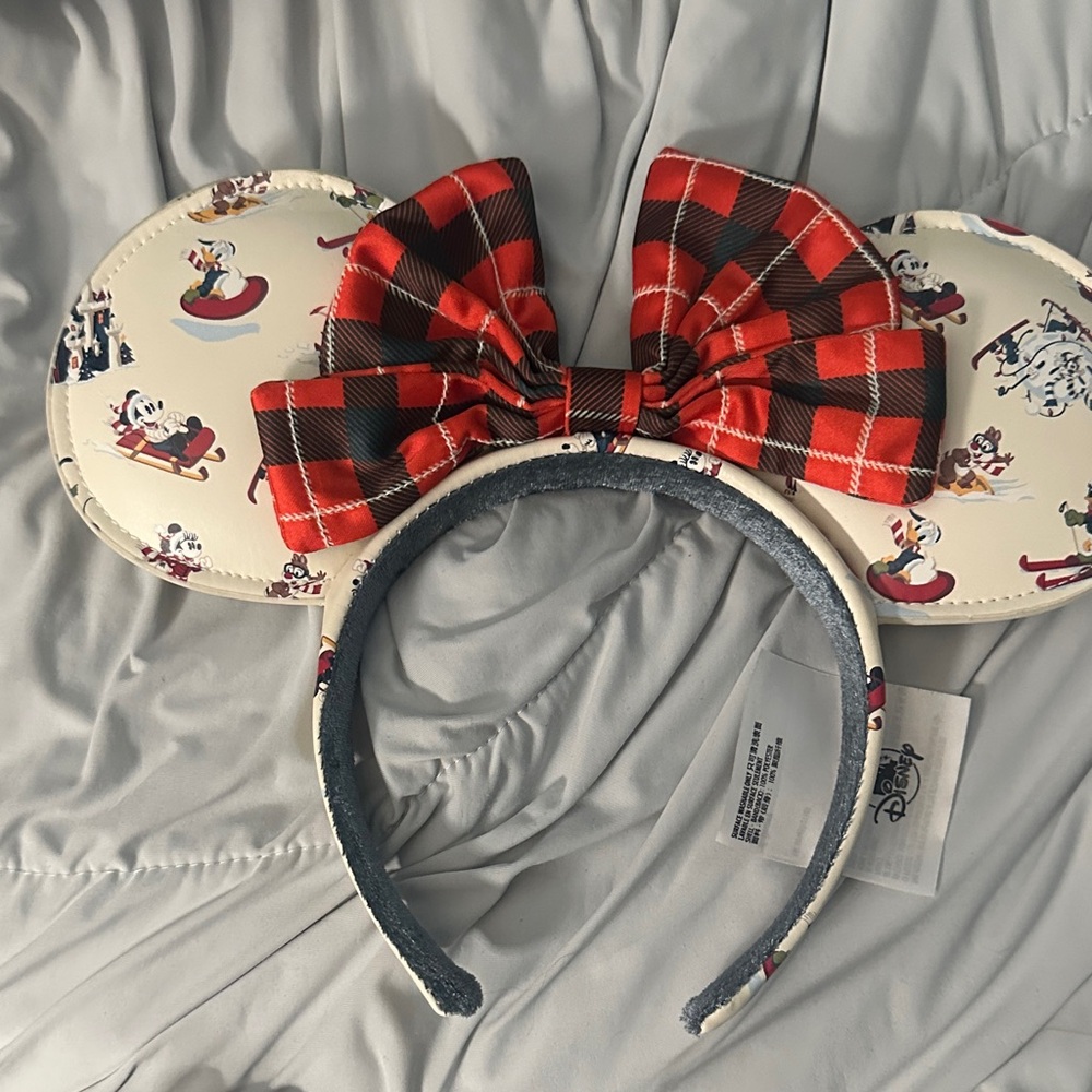 Disney Red Plaid Bow Mouse Ears Headband